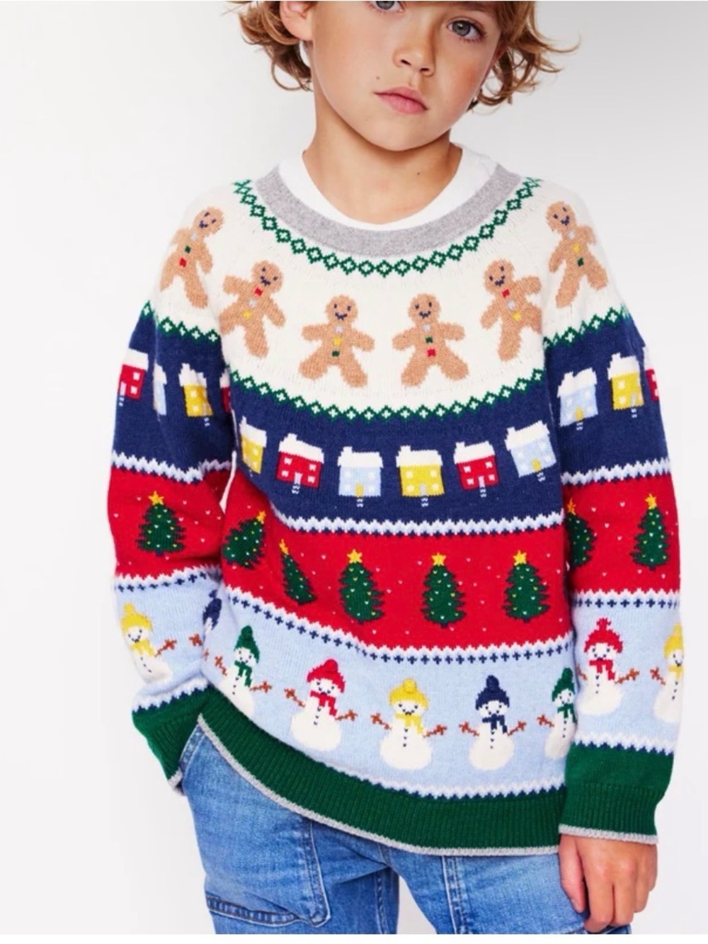 Mini Boden “all over Christmas” Holiday Fair Isle Crewneck Sweater - 7-8